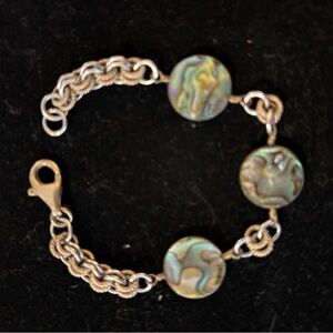 Silver and Green Abalone Shell Bracelet